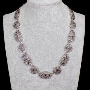 Vintage Crown Trifari Necklace Art Deco Style Textured Filigree Stones 15" +2"